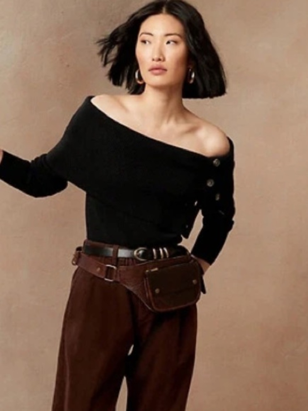 Banana Republic Black Off-the-Shoulder Ribbed Sweater large